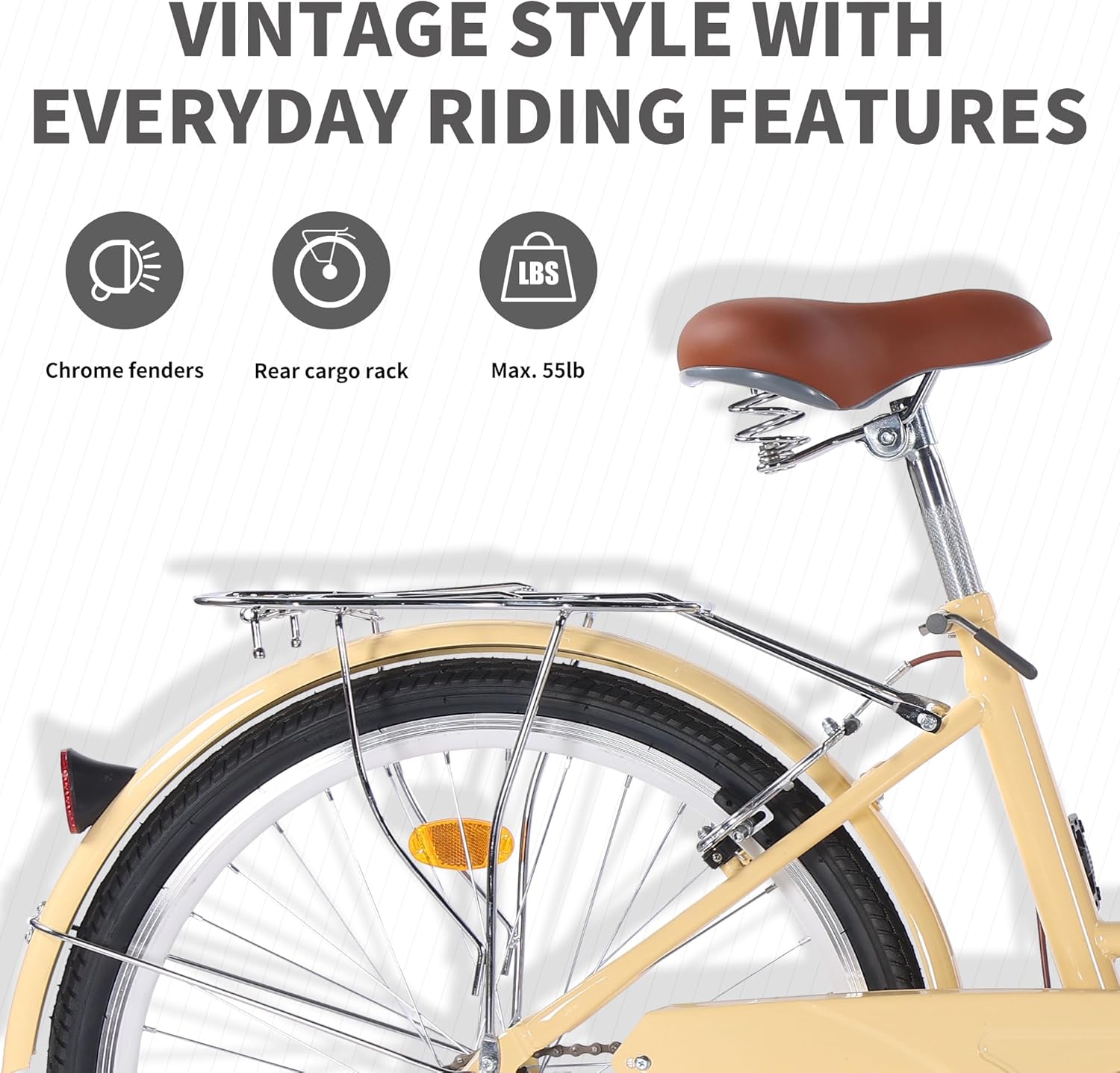 Beach Cruiser Bike, 26 inch Adults Bicycle for Women Single Speed, Cruiser Bikes for Women with Basket & Steel Rack, Women's Bike for Commuting, City Bike for Adults