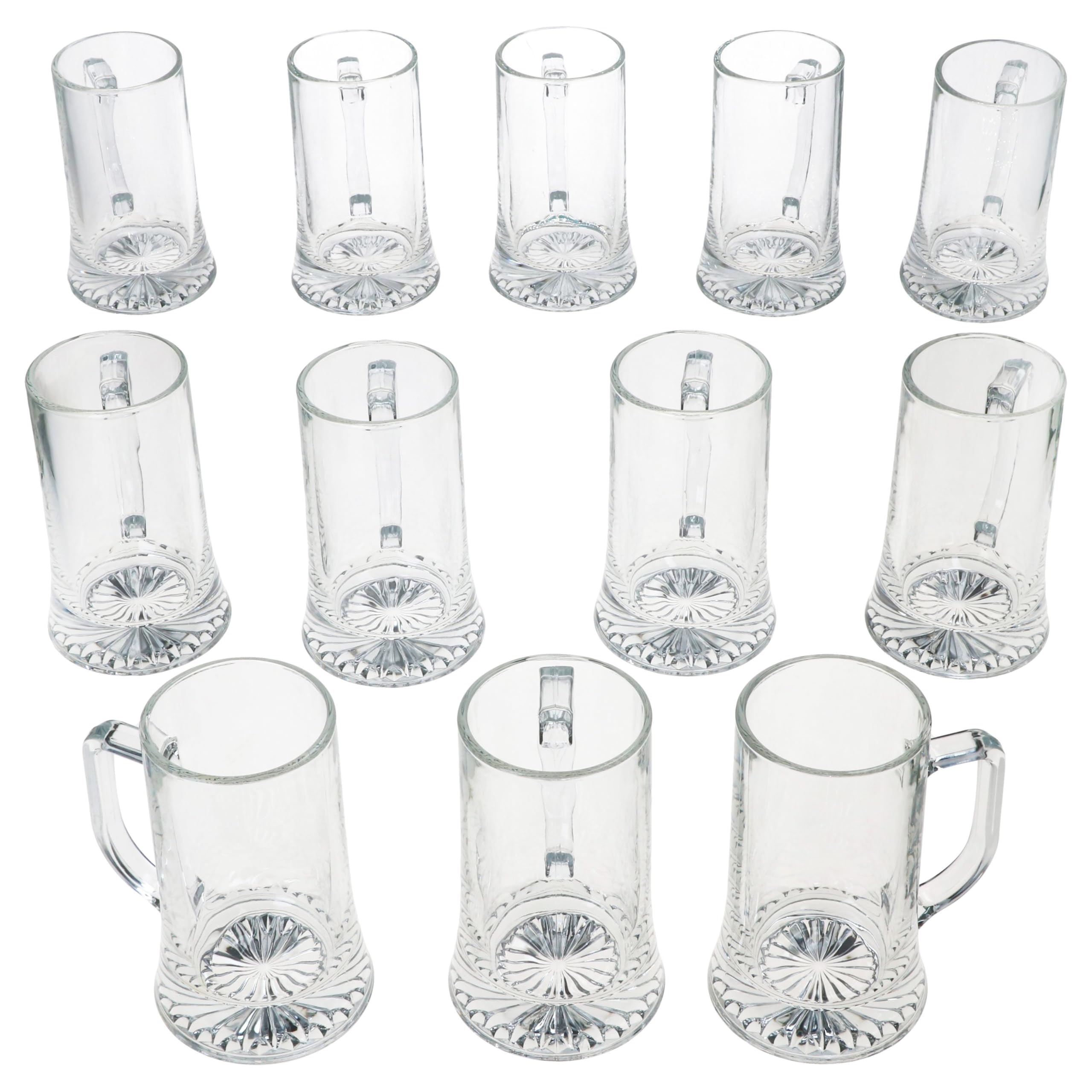 MamboCat Akki - Set di 12 boccali da birra da 0,4 l, altezza 15,7 cm, per 12 persone, in vetro con fondo a stella e manico, bicchieri da birra trasparenti da 400 ml, per feste