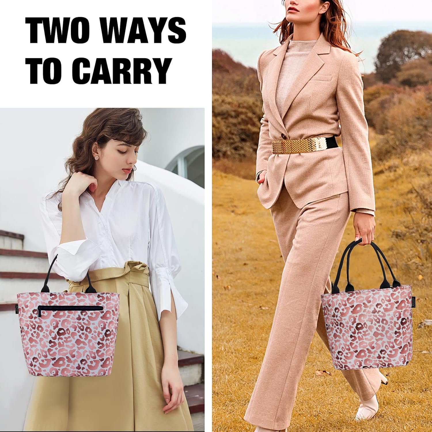 Aosbos Lunch Tote Bag, Insulated Lunch Box for Women, Leakproof Lunch Cooler Purse for Work, Pink Leopard Print - Image 7