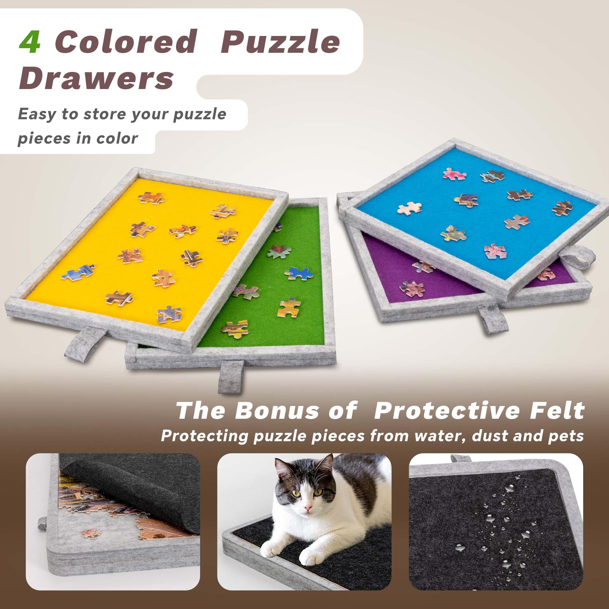 1000-teiliges Kipp-Puzzlebrett mit 4 bunten Schubladen und Abdeckung, Leichter und tragbarer Filz-Puzzle-Tisch mit integrierter Staffelei, 3 Neigungsoptionen, Puzzle-Aufbewahrung