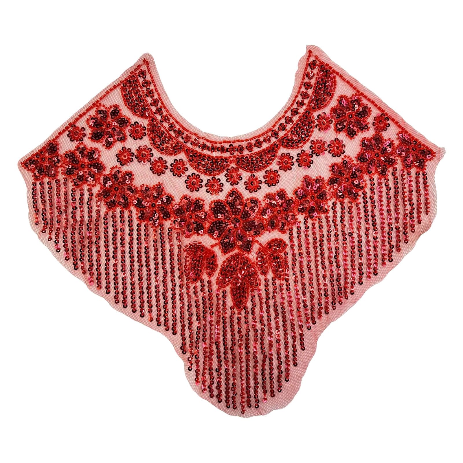 Carotoe Red Recyclable Polyester Embroidery Patches With Beads For Sustainable Fashion Enhancement Beads Fabric Patches