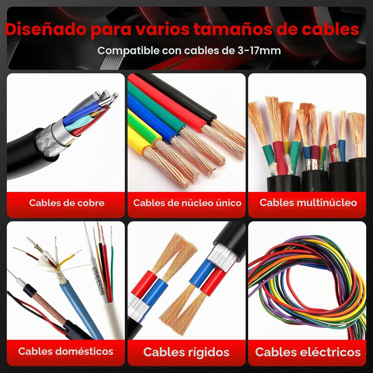 Pelacables, Pela Cables de Electricidad con 6 Canales y 5 Cuchillas, Pelador Maquina Manual, herramienta de pelado automática para 3-17 mm de Diámetro, para Reciclaje Cables Chatarra Cobre