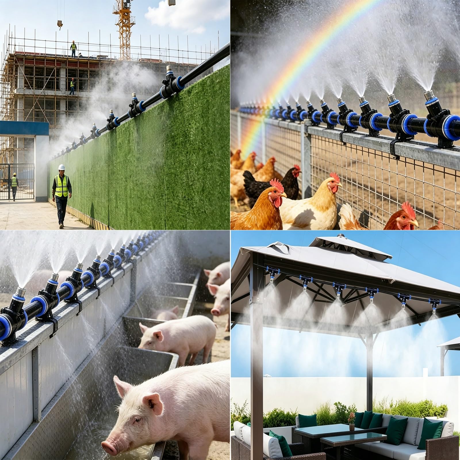 Kit Brumisateur Terrasse Système De Brumisation sur Tuyau D'arrosage : Kit D'arrosage par Brumisation avec Filtre À Eau pour Jardins, Élevages Et Serres, Incluant Un Kit(15m/49')