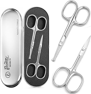 Beauté Secrets 2pcs Nose Scissors Beard Mustache Eyebrow Trimmer Stainless Steel Small Scissor Set with Storage Box (Silver)
