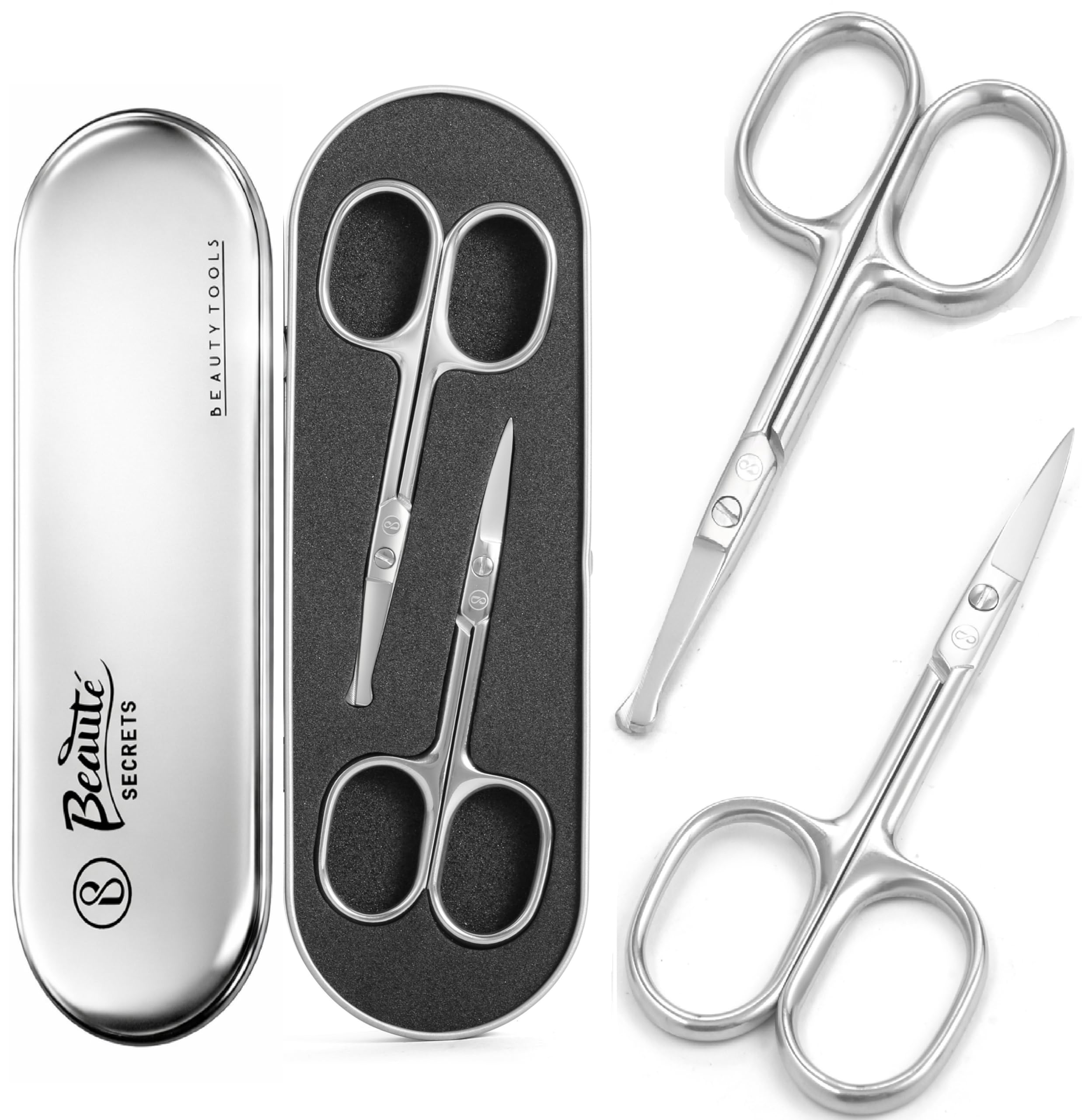 Beauté Secrets 2pcs Nose Scissors Beard Mustache Eyebrow Trimmer