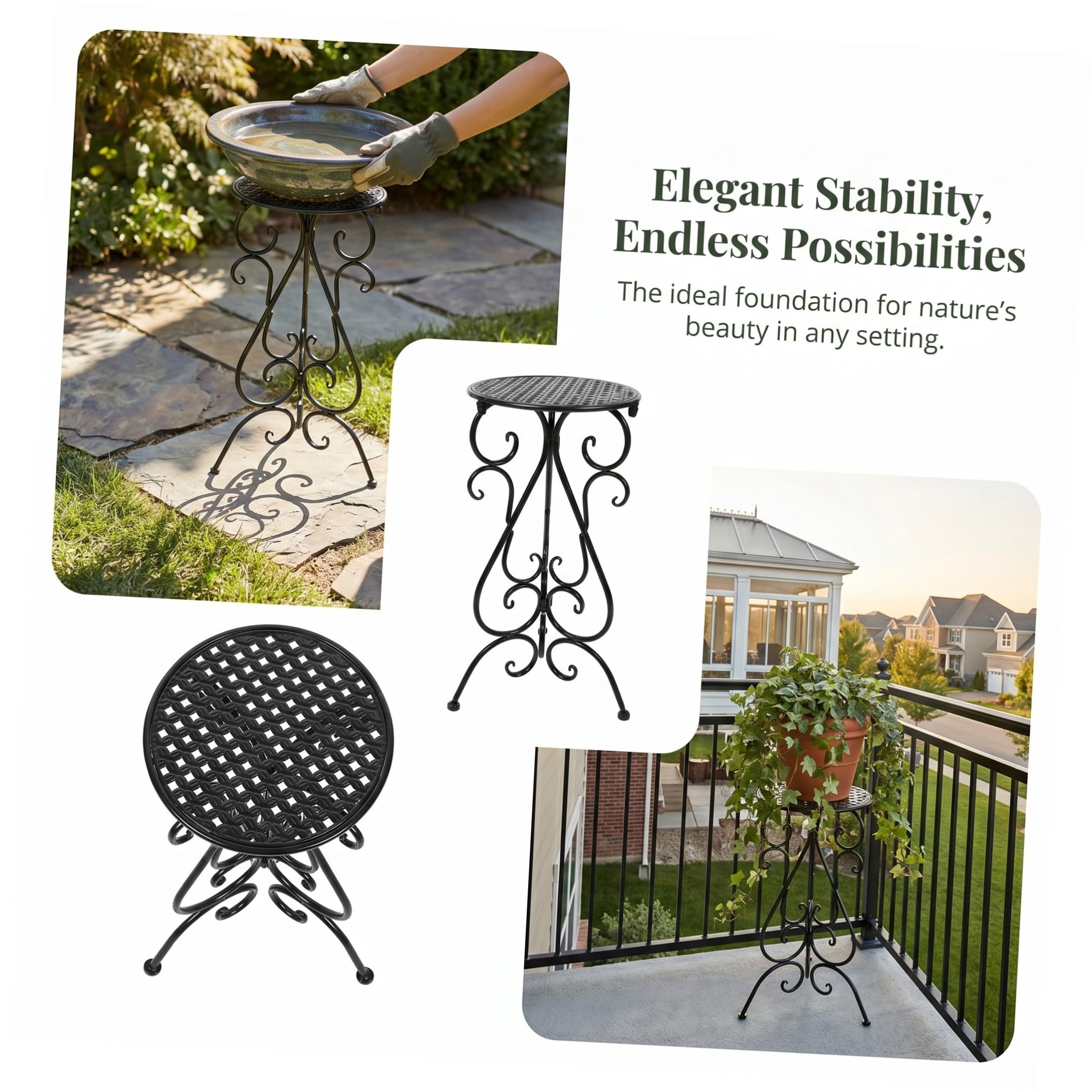EXCEART Soporte para Baño de Aves de Hierro Negro de 22 Pulgadas Base Ancha y Diseño de Tripié Estable para Patio y Porche