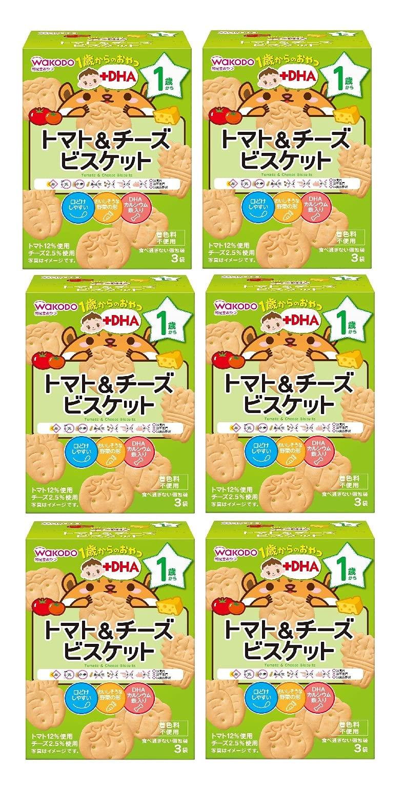Wakodo Snacks for Ages 1 and Up + DHA Tomato & Cheese Biscuit x 6 Pieces (1 Year Old and Up)