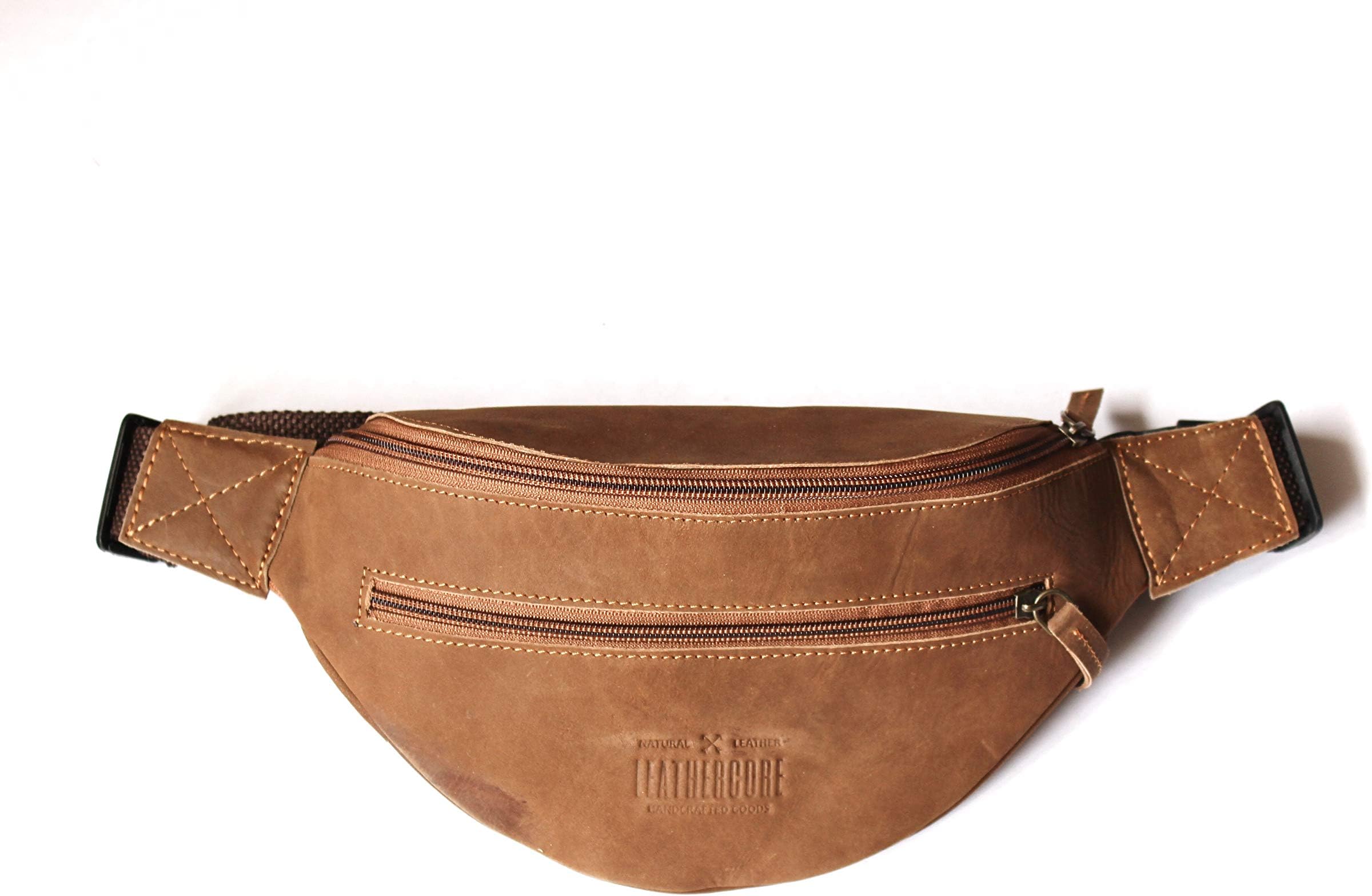 Genuine Leather Unisex Waist Pack Fanny Bag | Hip Bum Bag Organiser | Adjustable Belt to Carry Cell Phone Passport Travel Documents for Waist 32 to 42 inches | Outdoors Sports Hiking Travel Cycling