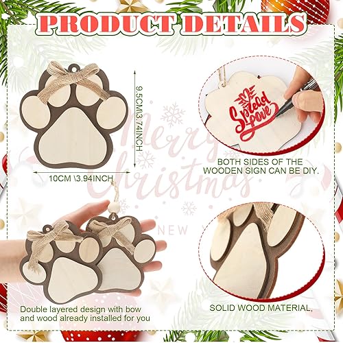 Miniatura 2 de 12 adornos de Navidad para perro, árbol de Navidad, adornos de pata de perro, bonitos recortes de madera de 2 capas con estampado de patas,