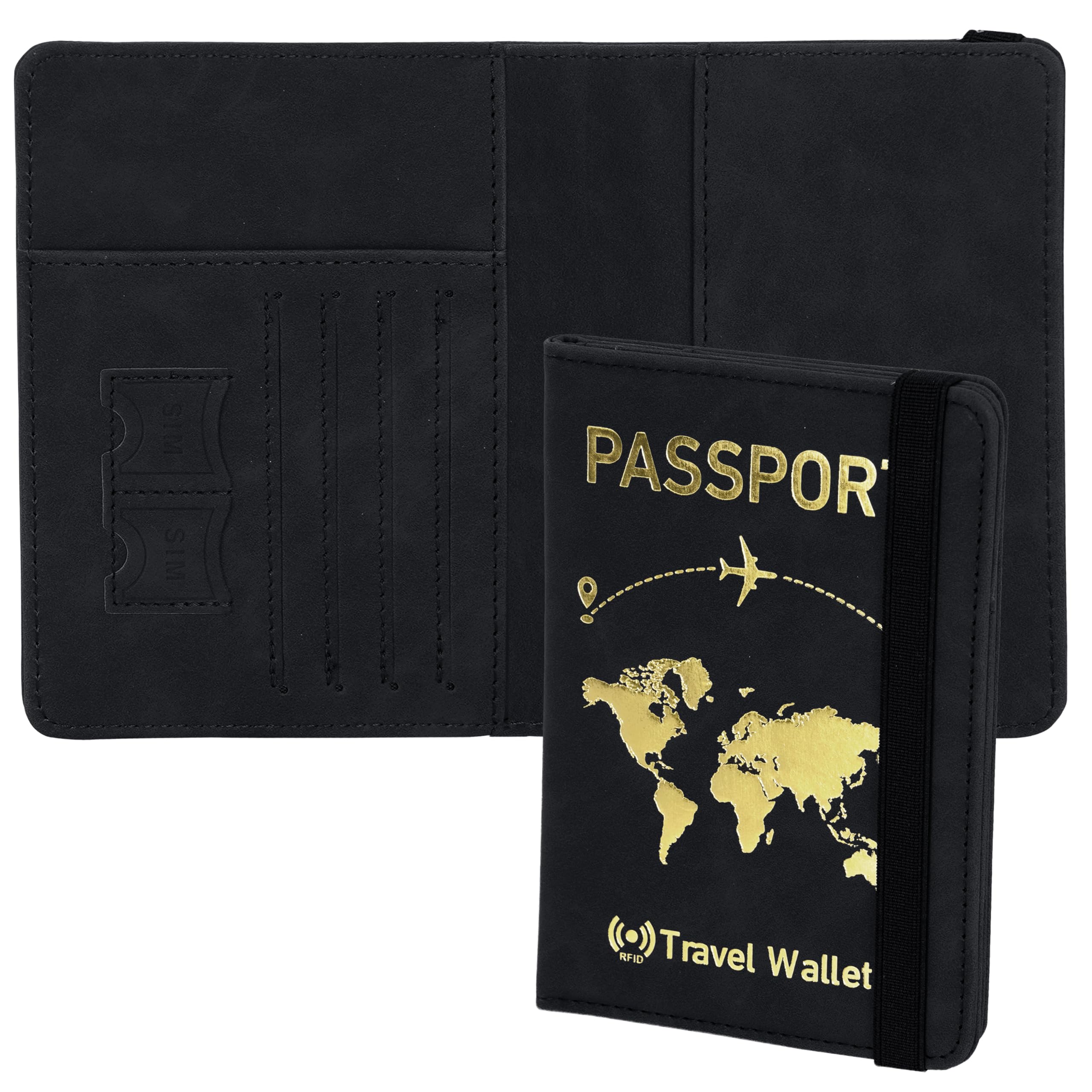 Storite RFID Blocking PU Leather Passport Holder Cover for Men & Women | Travel Passport Case with Card Slots | Document Organizer for Passport, Cards, Tickets – Black