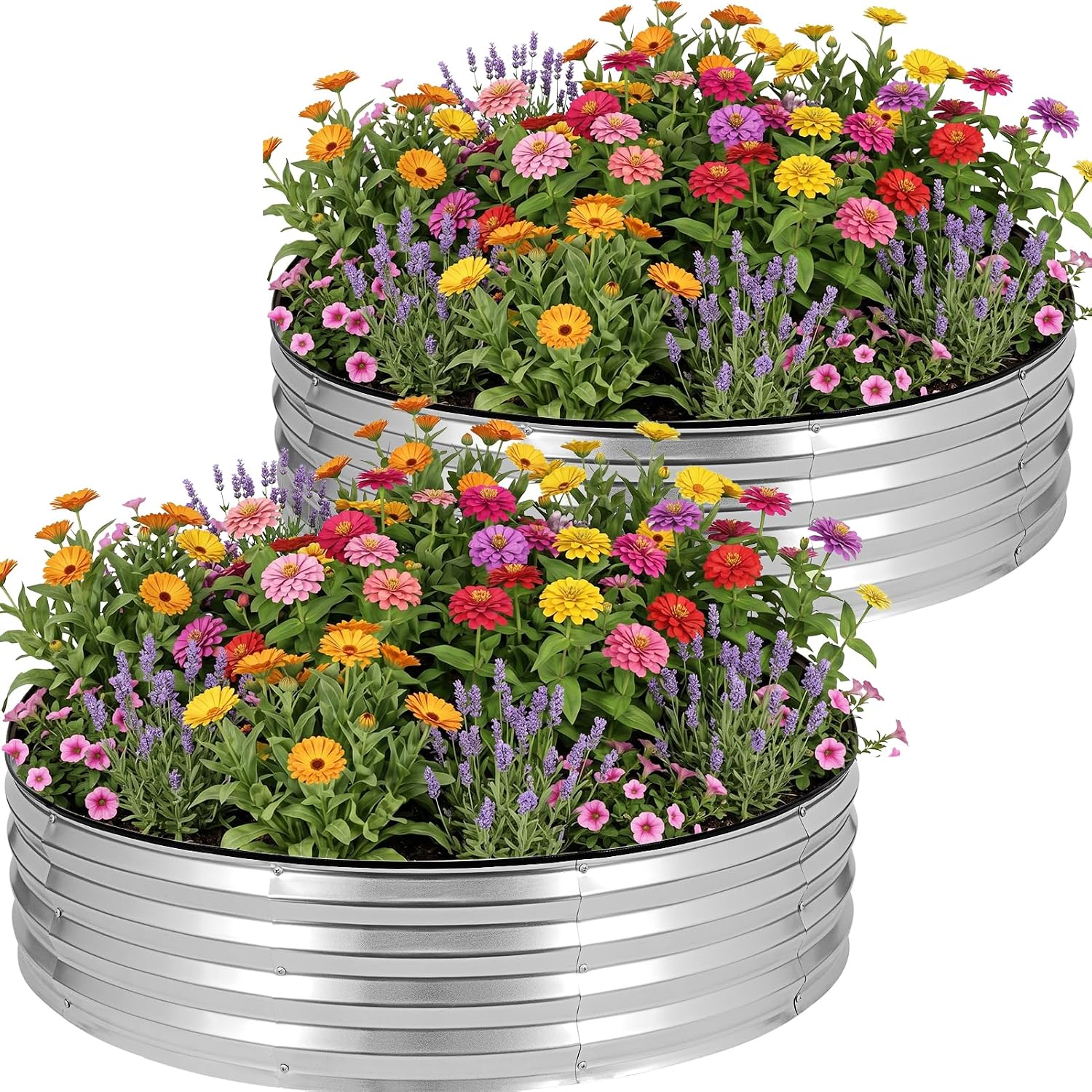 Round Raised Garden Bed, Garden Box 4x4x1ft, Silver, 2 pcs