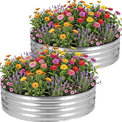2 Pcs 4x4x1ft Round Galvanized Raised Garden Bed Outdoor, Metal