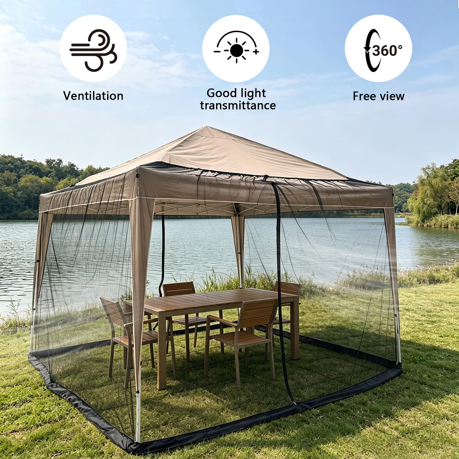Moustiquaire de tonnelle - 3 x 3 m - Réglable - Avec 2 fermetures éclair et pied à remplir d'eau - Pour jardin, terrasse, camping, plage
