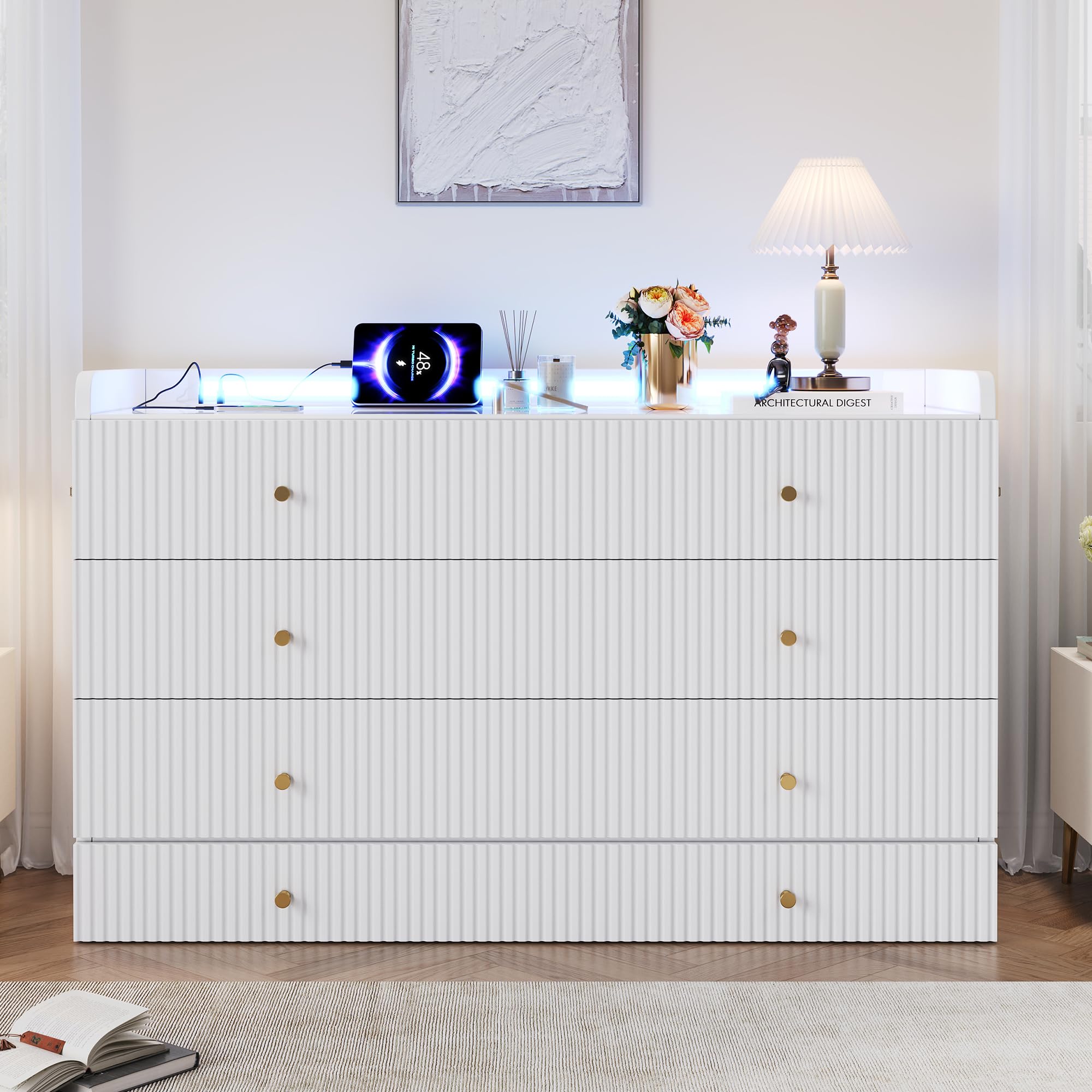Armario cama, 140 x 200 cm, debajo de la cama se encuentran cajones, con USB y enchufe, barra de luz LED, con placa brillante, cama con plataforma transformable, sin colchón, blanco (140 x 200 cm