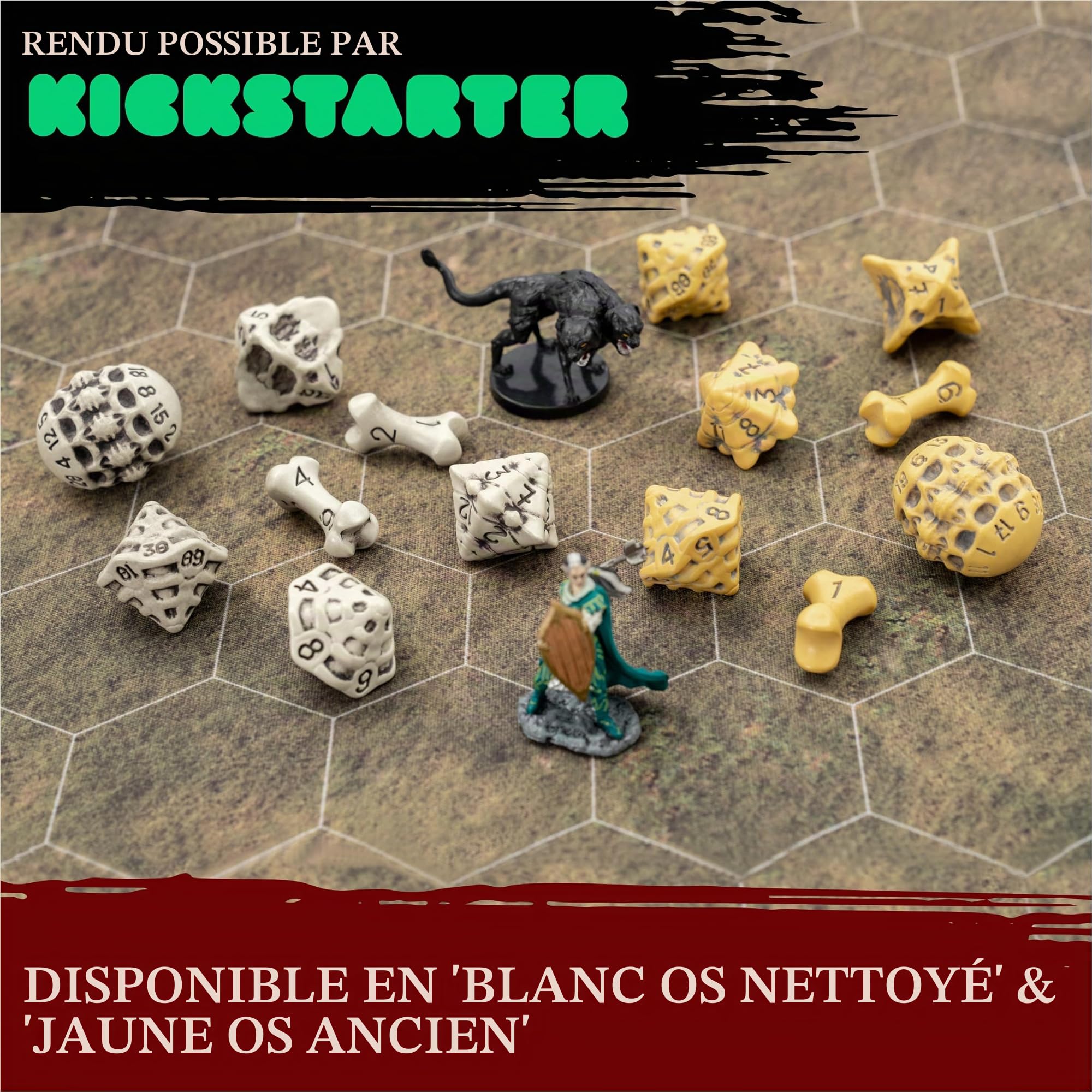 Set de Dés JdR - 7 Dés Crâne & Os/Skull & Bone Dice Set pour DND - D20,D12,%D10,D10,D8,D6,D4. Cadeau pour Donjons & Dragons/Dungeons & Dragons, Warhammer, D&D, Pathfinder, Accessoires de Jeu de Rôle