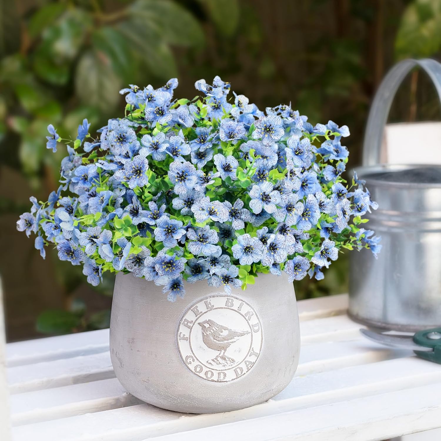 Artificial Flowers Outdoor Faux Plants UV Resistant Fake Patio Flowers Plastic Greenery Plnats Outside Bulk for Spring Garden Hanging Planter Home Vase Decor, 12 Bundles (Blue) - Image 6