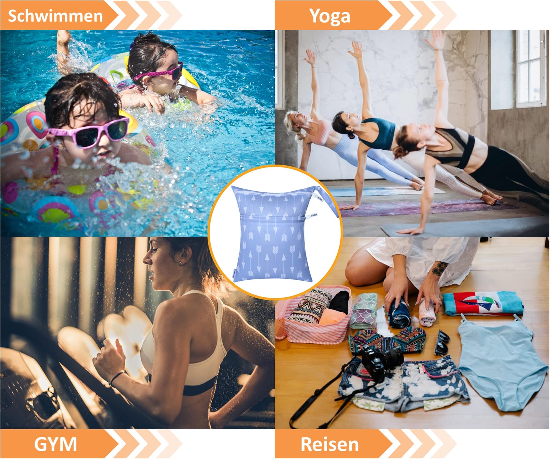Wetbag Borsa per Pannolini Lavabili Impermeabile con Doppia Cerniera Wet Dry Bag, Viaggi Spiaggia Piscina Gym, Pattern 11