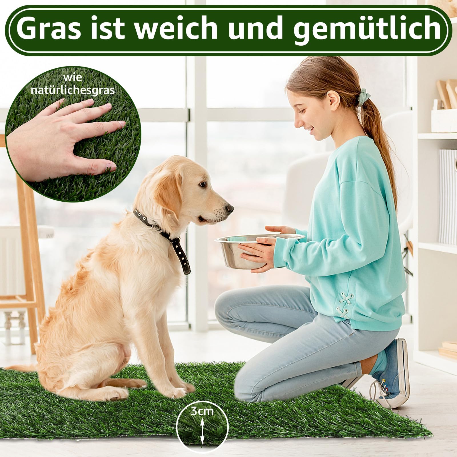 Lot de 2 Tapis de Propreté Chien en Fausse Pelouse 51x63 cm, Toilette pour Chien Lavable et Réutilisable, Litière Chien Intérieur et Extérieur avec Gazon Artificiel