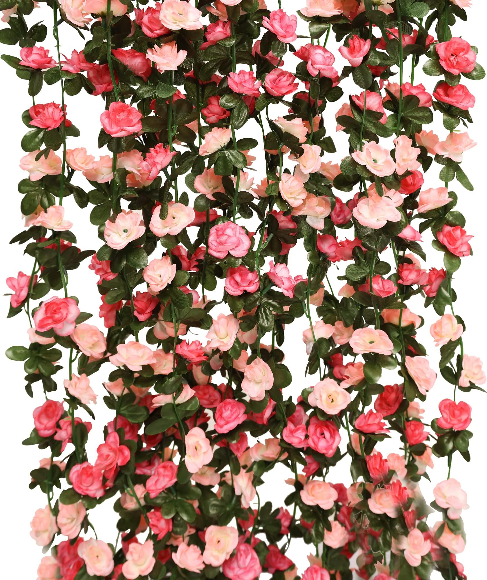 5pcs 41Ft Flower Garland Fake Rose Vine Artificial Flowers Hanging Rose Ivy Hanging Baskets Wedding Arch Garden Background Decor (Pink, 5)