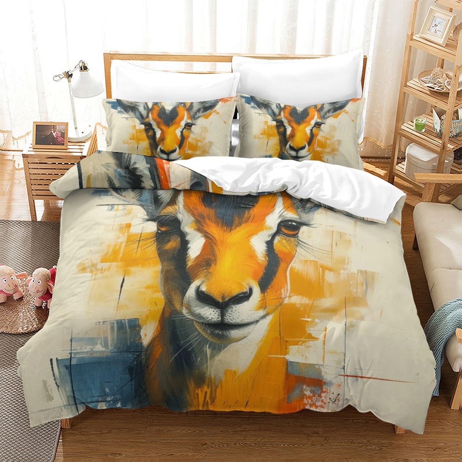 Housse de couette chèvre 3D microfibre thermo-régulatrice et douce pour lit 220x240