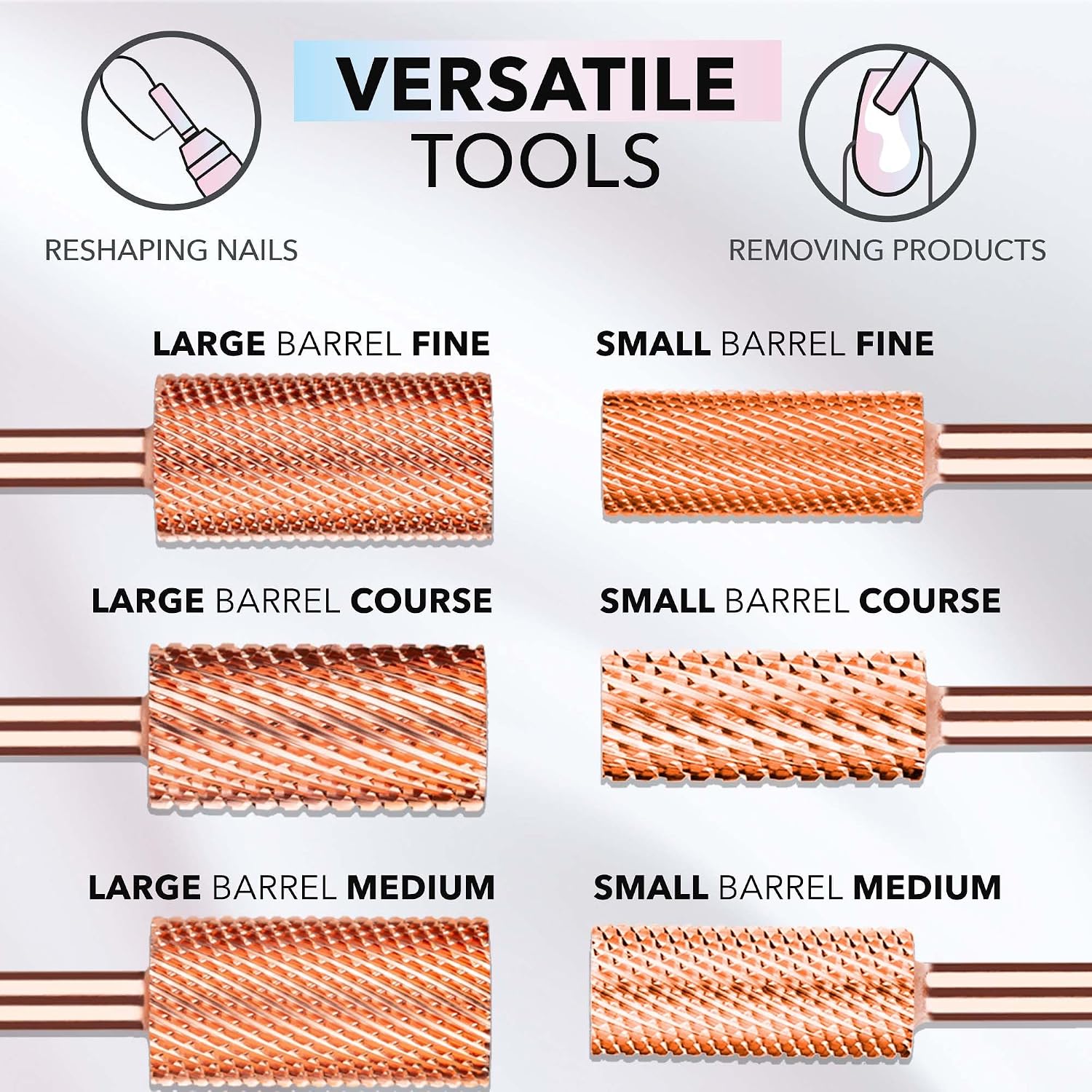 Kiara Sky Rose Gold Drill Bits for E-File Nail Drill (Large Smooth Top Coarse)