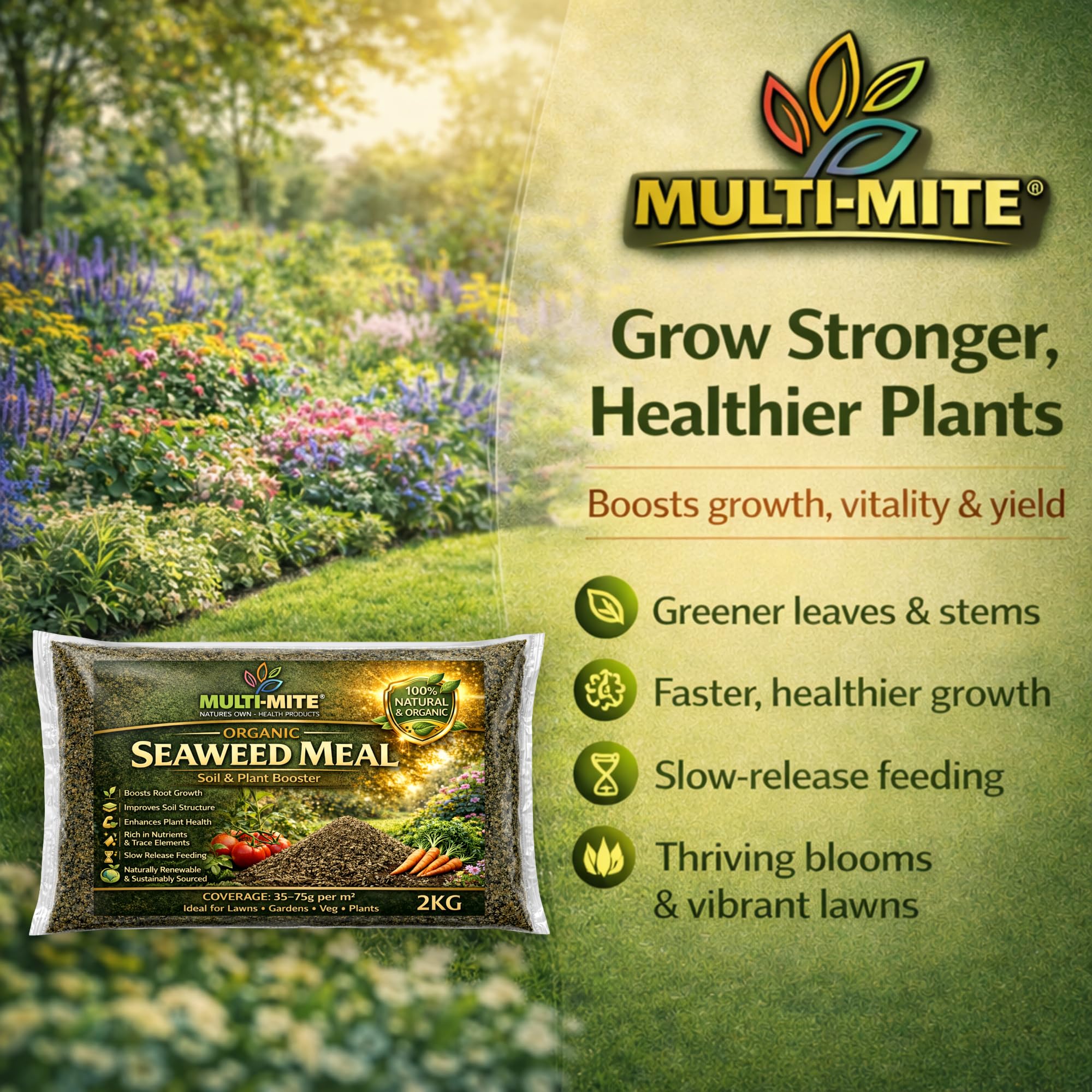 Multi-Mite 2KG Organic Seaweed Meal Fertiliser, Natural Plant Food & Soil Conditioner for Lawns Gardens & Vegetables - Image 7