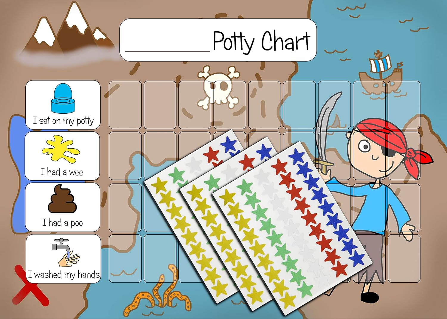 kids2learn Pirate Potty Training Reward Chart -Toilet Training Chart ...