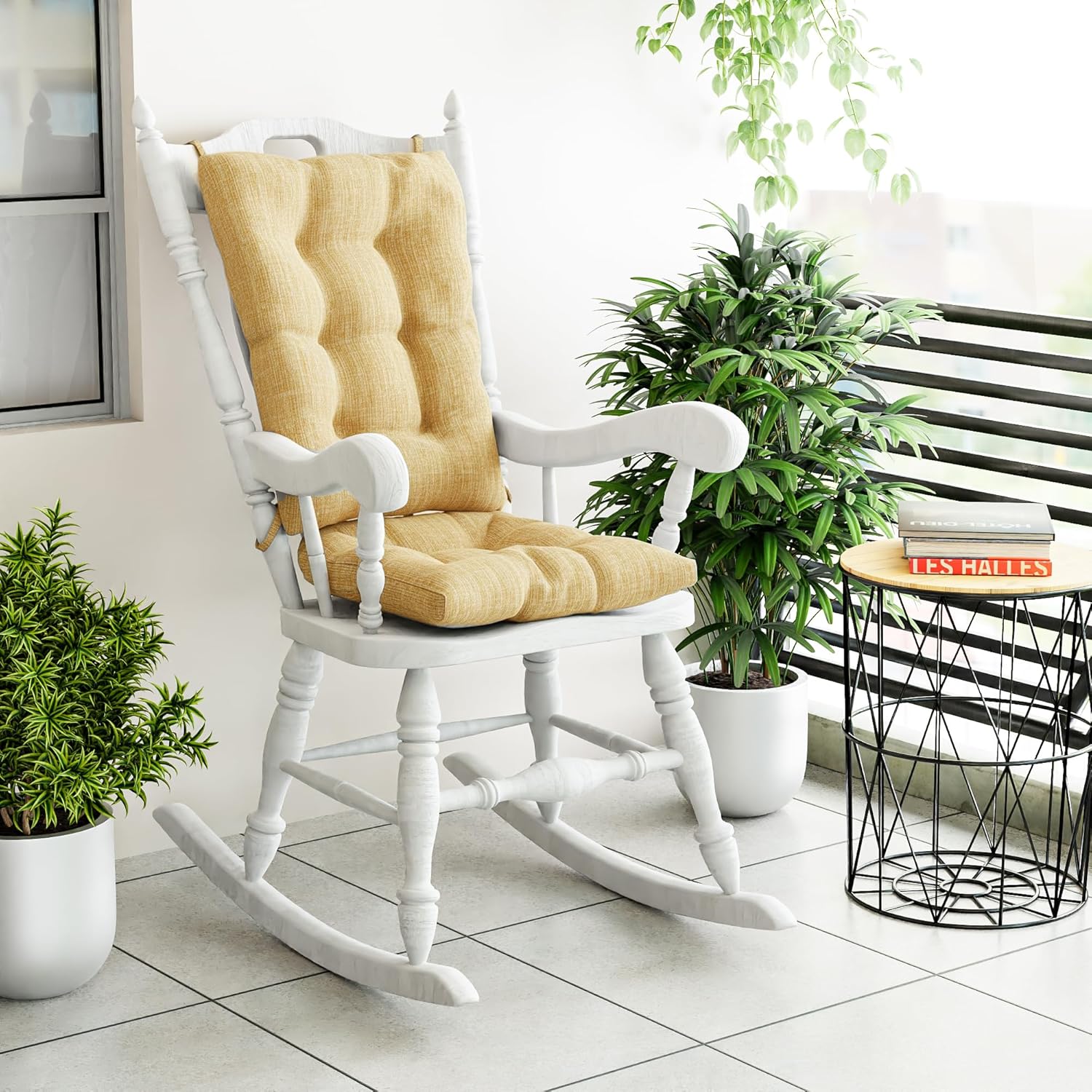 Klear Vu The Gripper Non-Slip Rocking Chair Cushion Set with Thick Padding, Includes Seat Pad & Back Pillow with Ties for Indoor Living Room Rocker, 17x17 Inches, 2 Piece Set, Sand Chenille Sand 2 Piece Set