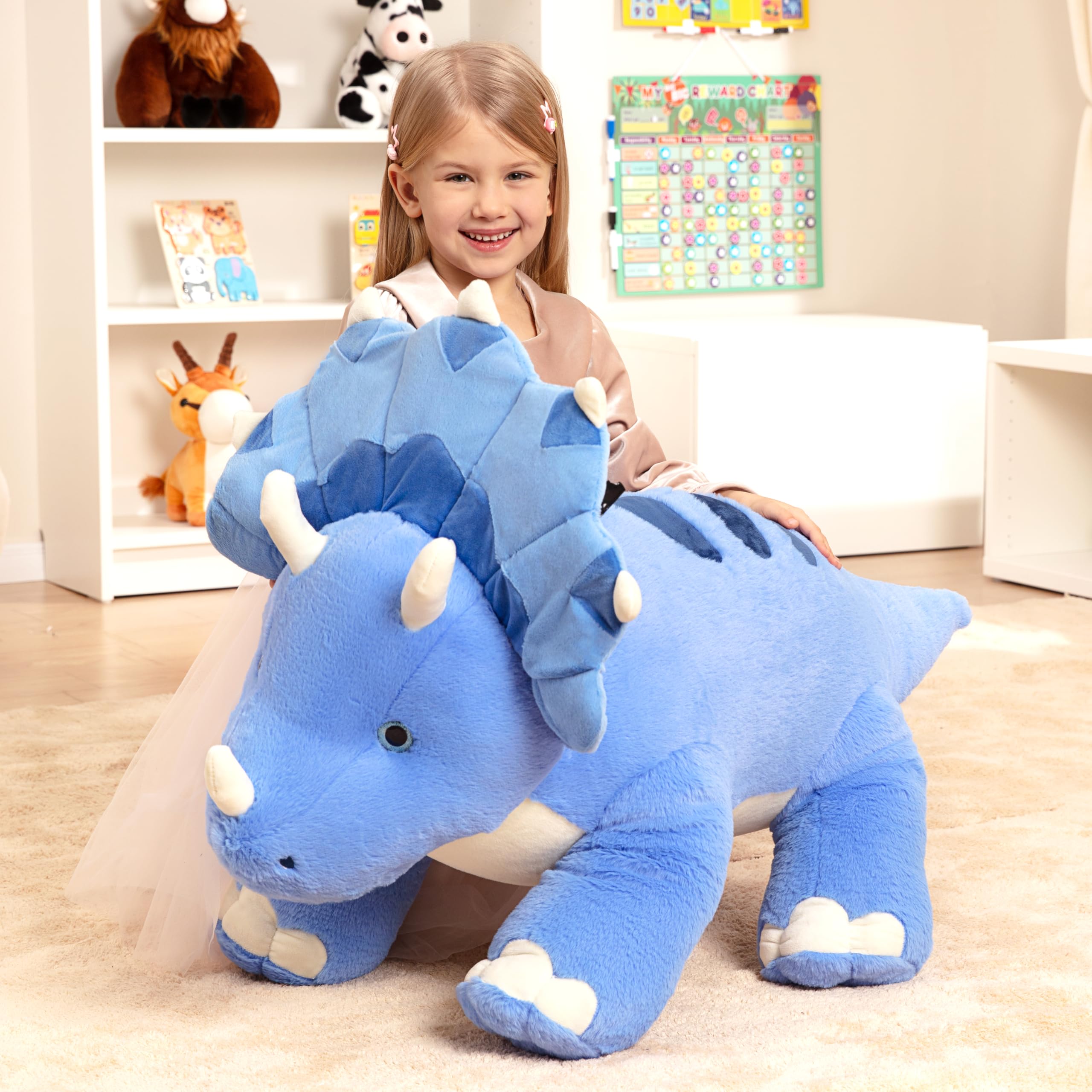 IKASA Groß Triceratops Dinosaurier Kuscheltier Riesen Stofftier,78cm Gross Plüschtier Riesige Plüsch Spielzeug,Geschenk für Kinder