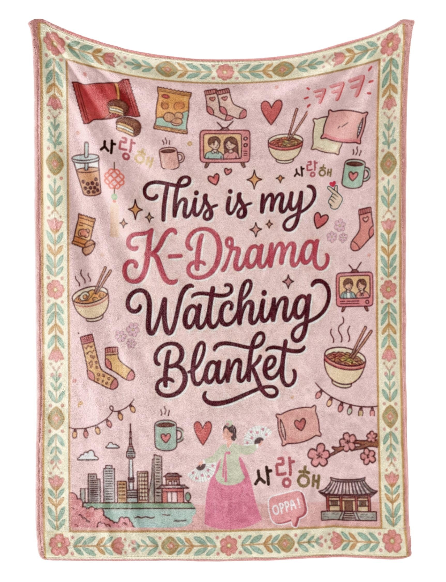 Huglanket Korean Drama Gifts for Women, Blanket Throws, Pink, 50x65in | Kdrama Lovers Gift Merch Stuff for Her for Birthday Christmas