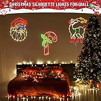 Vista 4 de Luces de Navidad – Paquete de 4 Luces de Silueta de Ventana Navideñas de 16" Luces de Cadena LED Incluye Bastón de Caramelo Calcetín Santa Reno