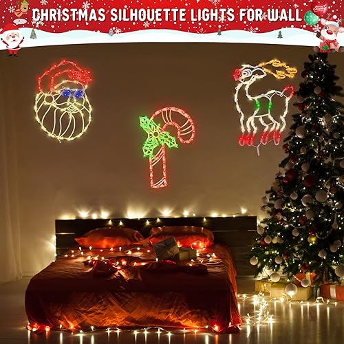 Miniatura 4 de Luces de Navidad  Paquete de 4 luces LED de silueta de ventana de 16 pulgadas, incluye bastón de caramelo, calcetín de Papá Noel, reno, decoración