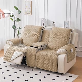 HOKIPO Quilted Water Repellent 2 Seater Recliner Sofa Cover Mat with Console | Quilted Non-Slip Recliner Sofa 2 Seater Cov Price In India