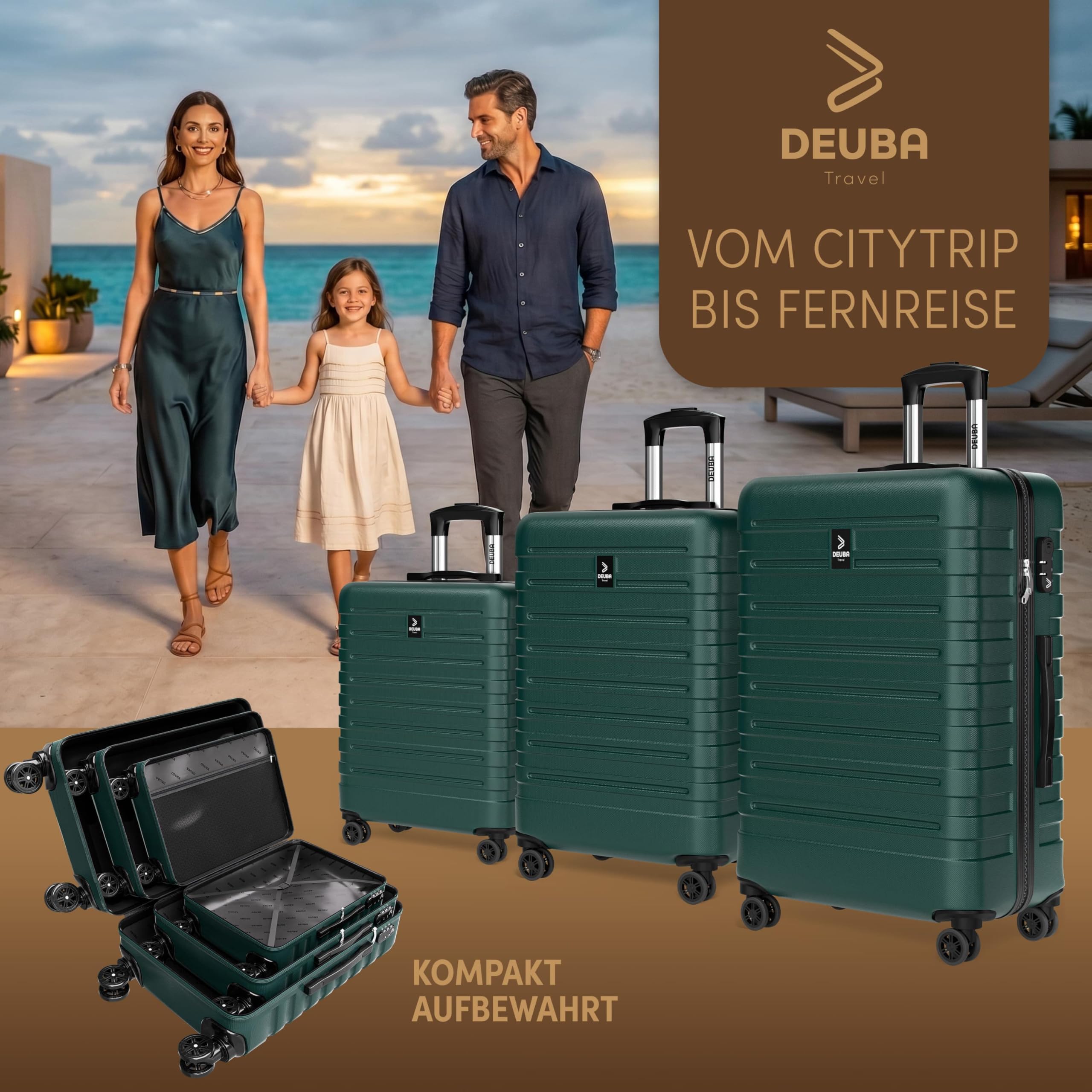 Deuba TRAVEL Set di Valigie Rigide 3 Pezzi M/L/XL con Valigia Rigida da Viaggio Grande con Rotelle a 360° Bagaglio a Mano Trolley in Materiale ABS