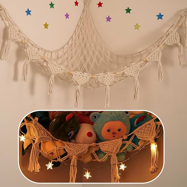 Stuffed Animals Net w/LED Star Light, 56 Inch Jumbo Toy Hammock Hanging ...