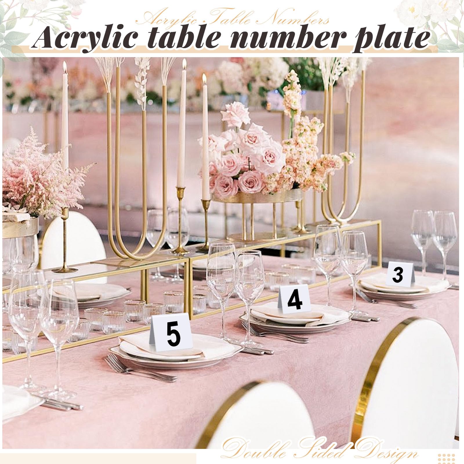 50 szt., akrylowe numery stołów, dwustronne numerowane numery stołu restauracyjnego, tablice numerowane, dekoracja stołu weselnego (białe)