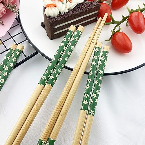 Miniatura 4 de JASHII 5 pares de palillos de bambú natural, reutilizables, estilo clásico japonés, palillos de madera, juego de regalo, aptos para lavavajillas,