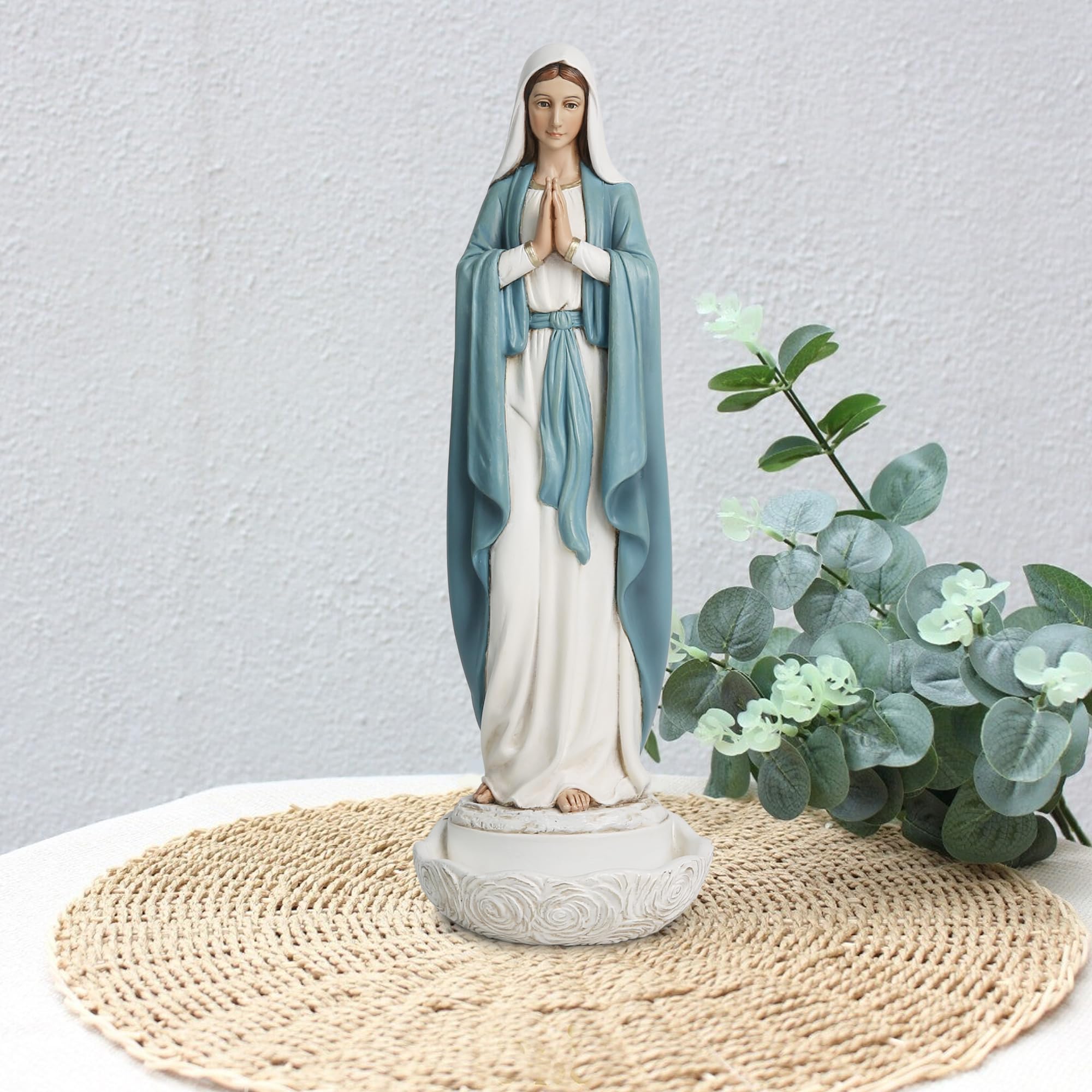Estatua de Nuestra Señora de Gracia, Soporte de Rosario de la Virgen María, decoración católica de Mesa para el hogar
