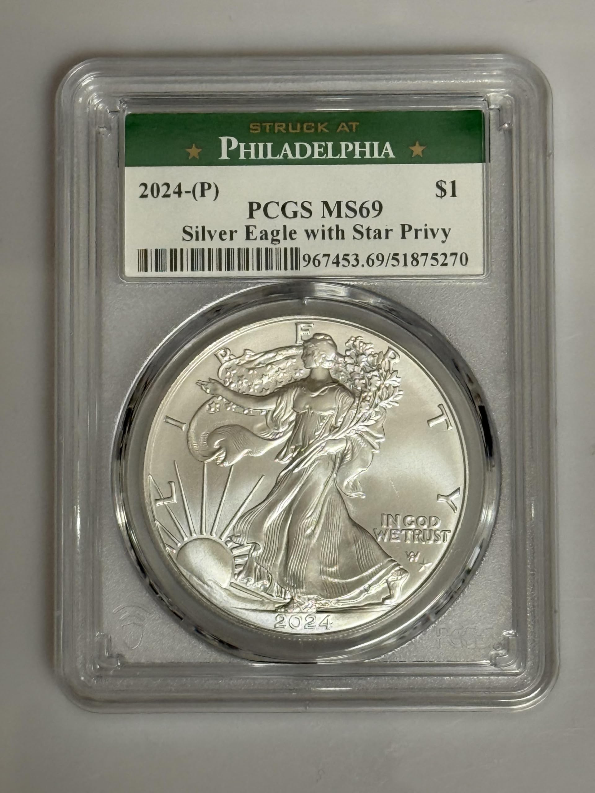 2024 (P) American Silver Eagle Coin, PCGS MS69, Star Privy