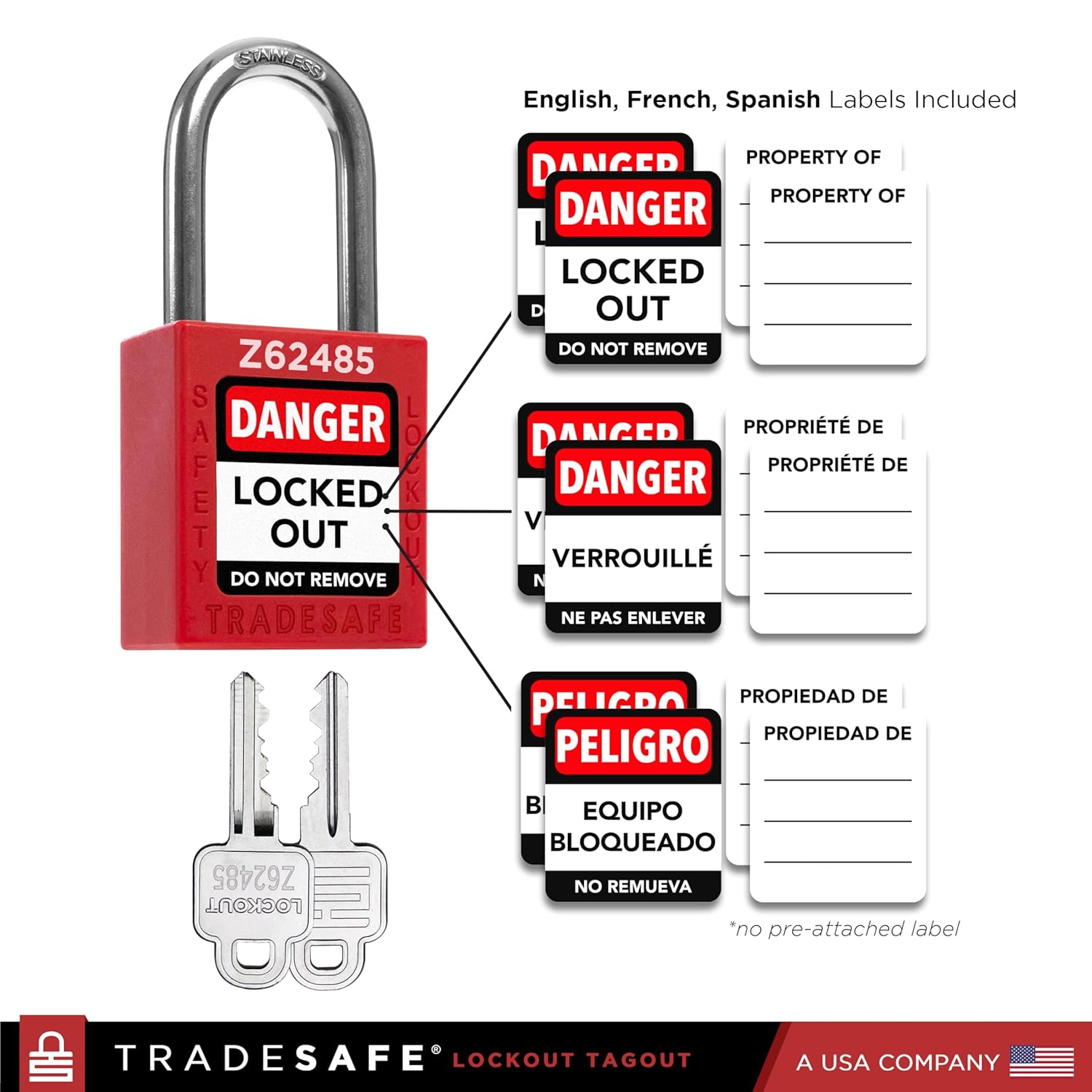 TRADESAFE Lockout Tagout Locks Set - 10 Red Keyed Alike Padlocks, 2 Keys Per Lock, OSHA Compliant Loto Locks for Lock Out Tag Out Stations, Premium Grade