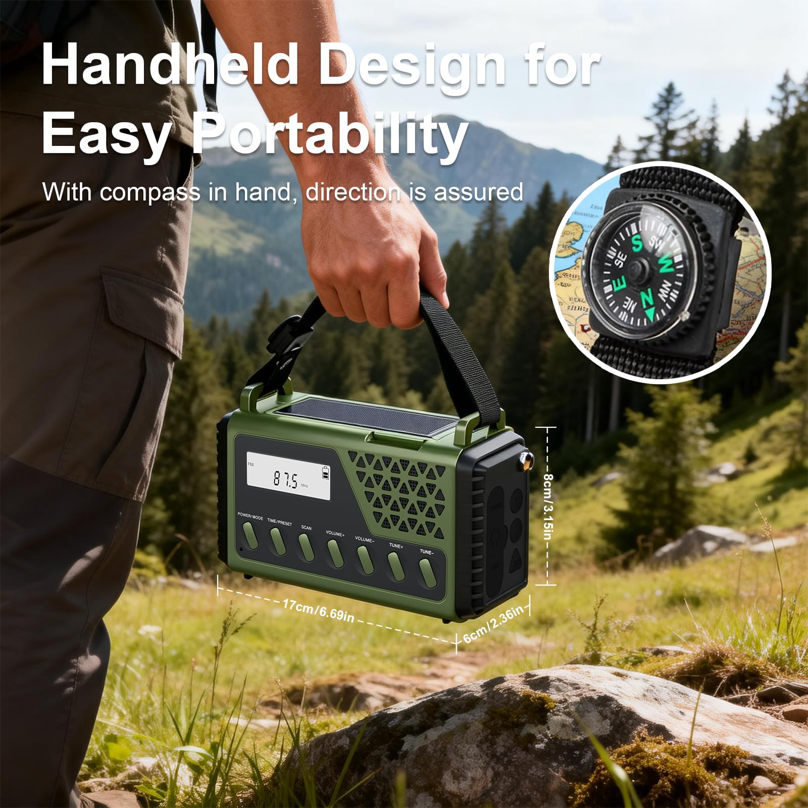 Gemmac 10000mAh Radio a Pilas con Bluetooth, Am/FM/SW Transistor Radio Solar de Emergencia con Manivela Portátil Pequeña Power Bank, Alarma SOS, Brújula, Linterna, Luz de Lectura para Supervivencia
