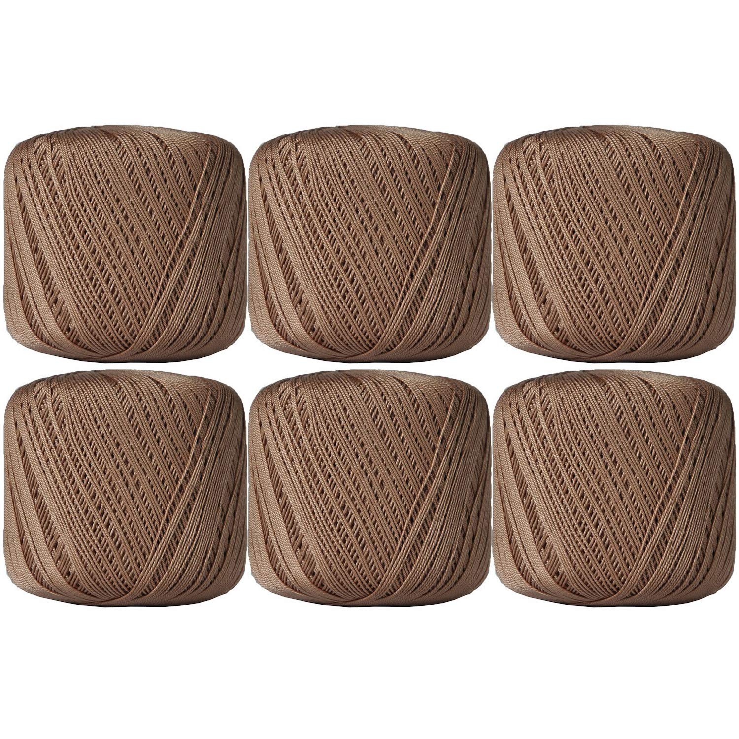 ThreadArt 100% Cotton Crochet Thread Size 10, 6 Ball Pack, Light Brown 33