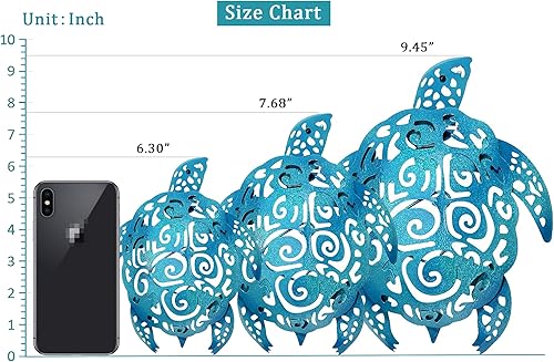 Miniatura 6 de YOUIN Juego de 3 decoraciones de pared de metal con temática de tortuga marina y playa, decoración de pared para interiores y exteriores, baño y