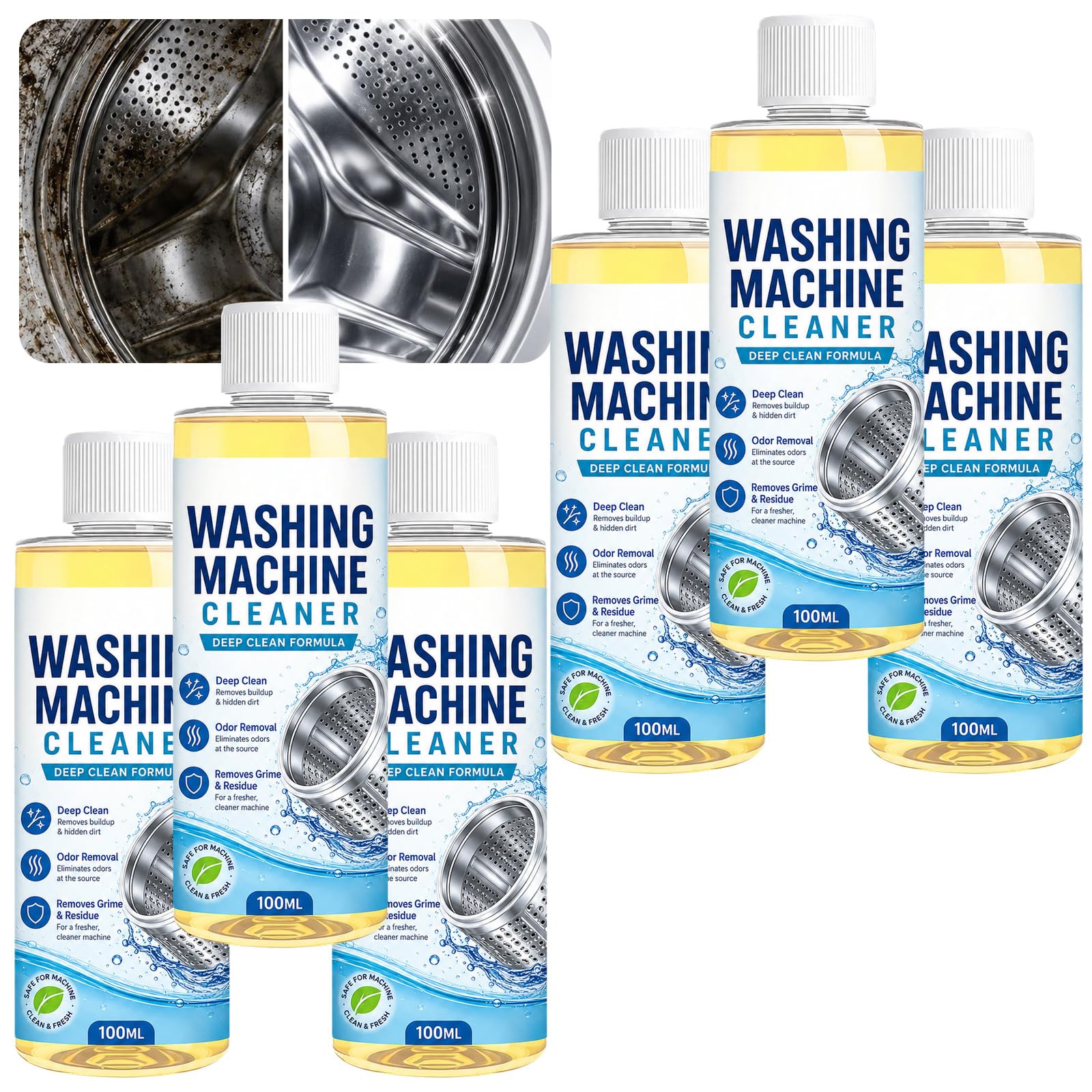 、Liquide Nettoyant pour Lave-Linge, Détartrant et Désodorisant à Laveuses à Chargement Frontal par le Haut, Liquide Détergent pour Laveuse, Nettoyant de Joint de Lave-Linge (6PCS)