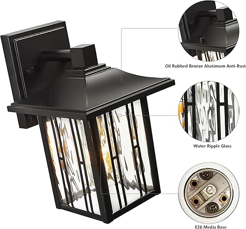 Miniatura 2 de Luces de pared para exteriores, luces de porche delantero, aplique de pared, linterna de pared impermeable con vidrio ondulado de agua, lámparas de