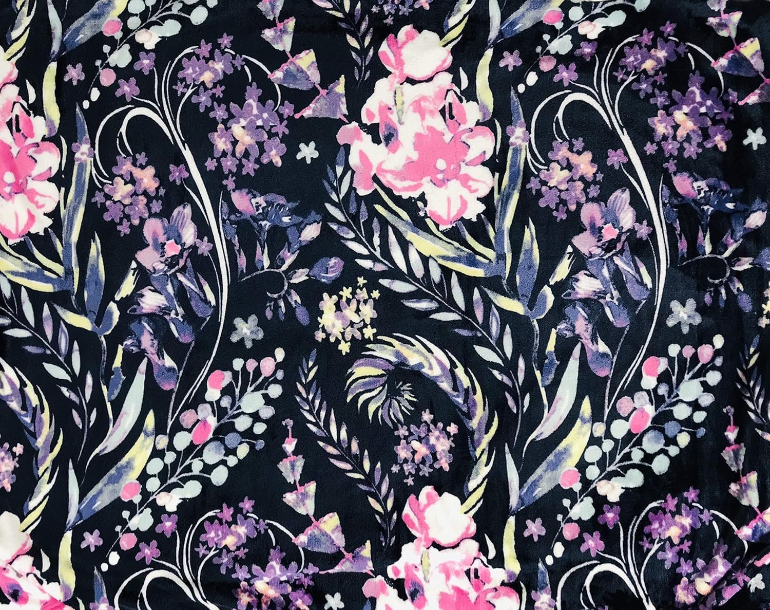 Floral Fleece Throw Blanket: Flowers Velvety Soft Vibrant Botanical Accent for Couch or Bed, Colors: Dark Navy Blue Pink Purple Yellow Green White, Oversized 50" x 70" - Image 3