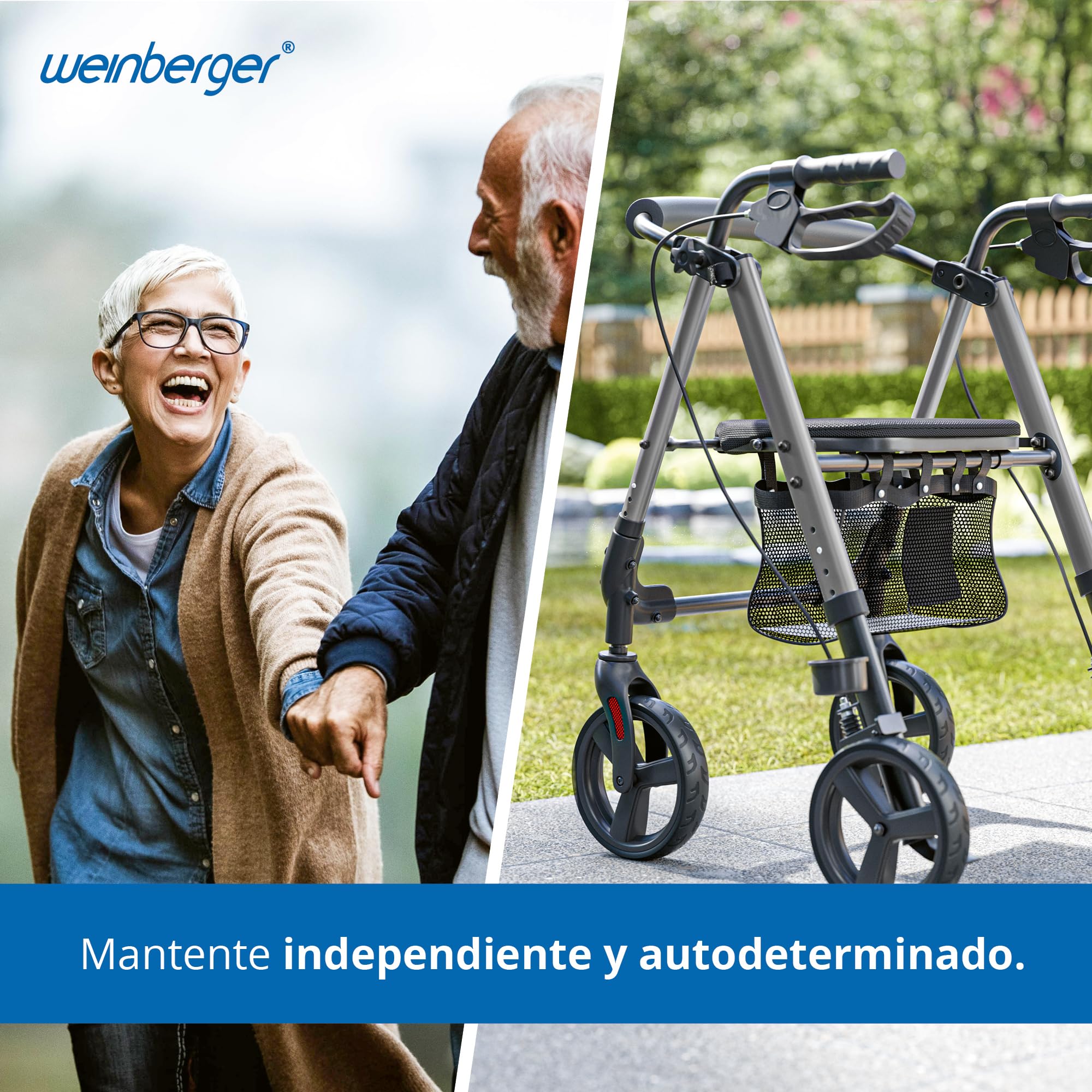Weinberger Andador de aluminio Basic, plegable, con asiento, peso ligero, 6,2 kg, dispositivo médico clase 1, altura regulable, andador, andador, andador, andador de viaje, 46501