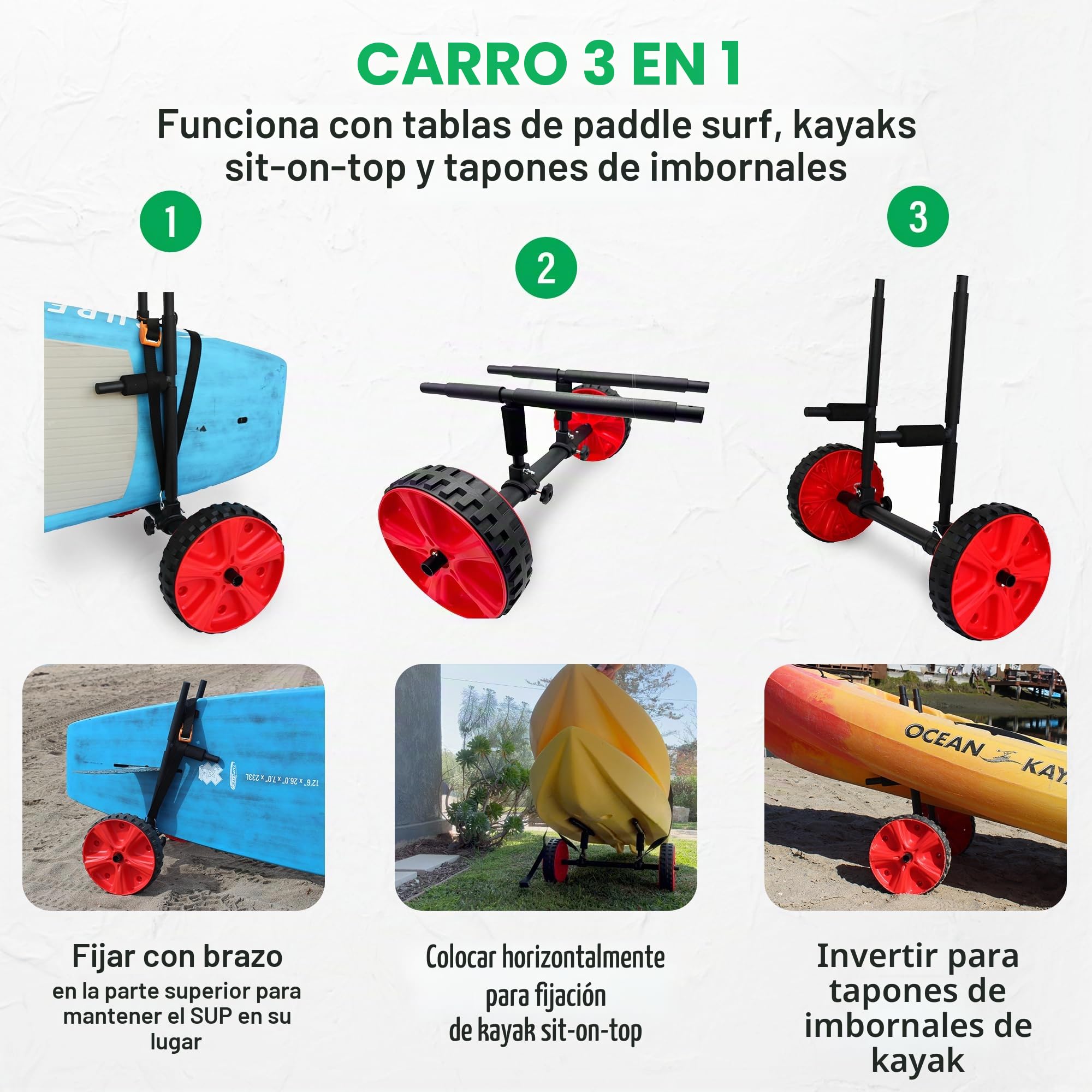 Cor Surf Tabla de Remo Ajustable de Sup y Carrito de Kayak | 2 en 1 Kayak y Sup Transport Dolly se Ajusta fácilmente para Cualquier tamaño Sup o Kayak con Agujeros de tapón Scupper