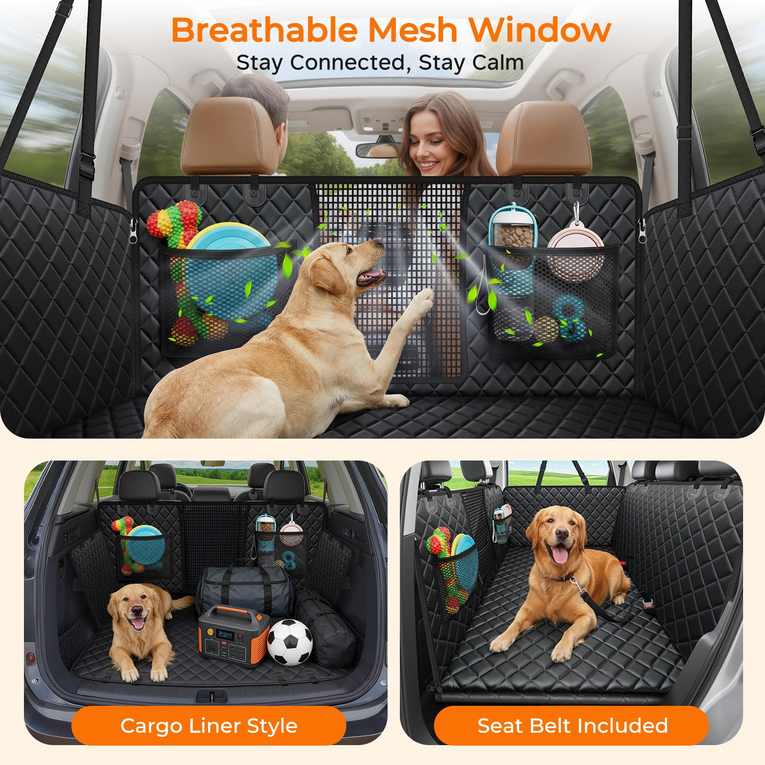 URPOWER 2026 Housse de siège arrière améliorée pour chiens - Grande housse de siège de voiture pour chien avec fond dur peut contenir 249 kg, hamac pour chien imperméable avec lit pour animaux de