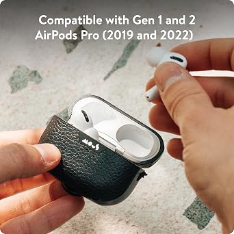 Mous Airpods Pro 1 and 2 Case Cover with Keychain - Wireless Charging Compatible AirPods Pro Case for 2nd Generation/1st Generation AirPods (2022/2019) - Black Leather